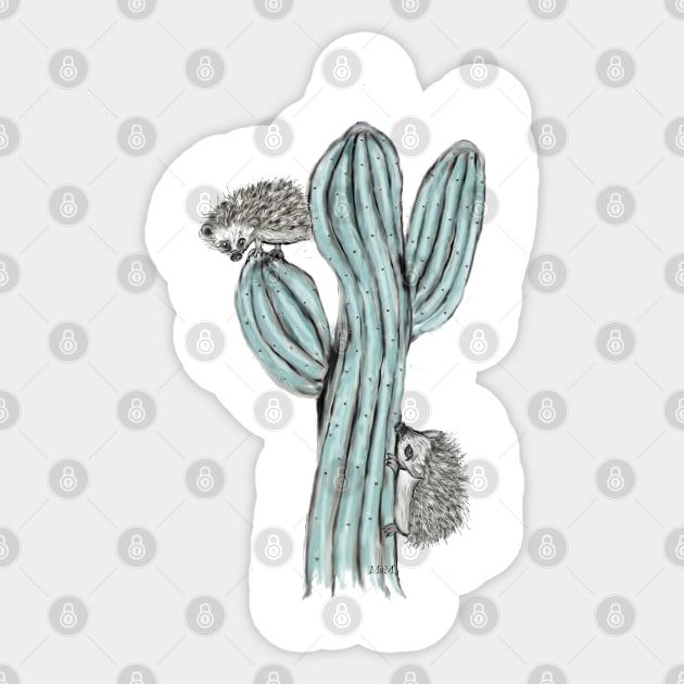 hedgehog on cactus Sticker by msmart